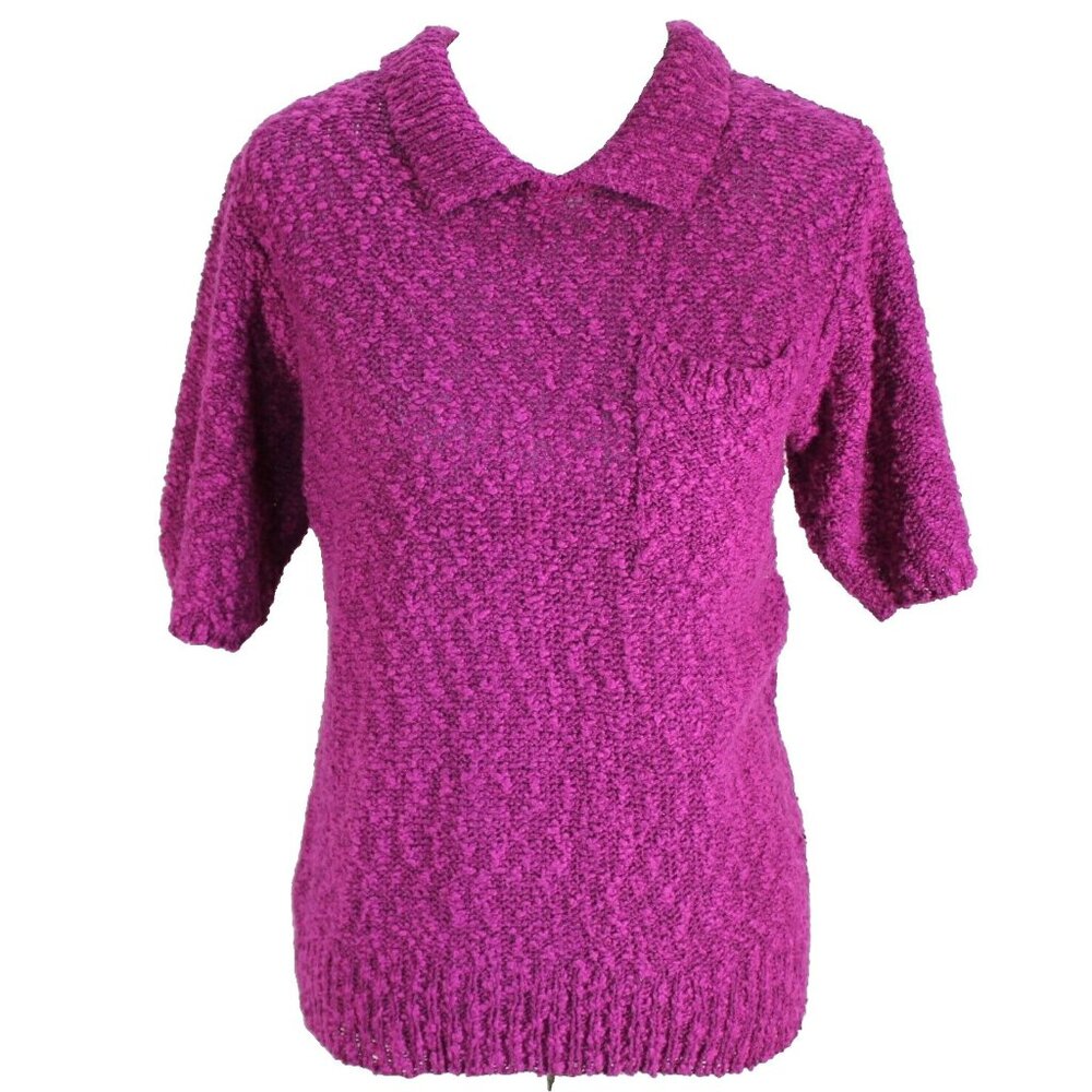 Vintage Sea Wind Collared Sweater Womens L Pink Textured Short Sleeve Pullover